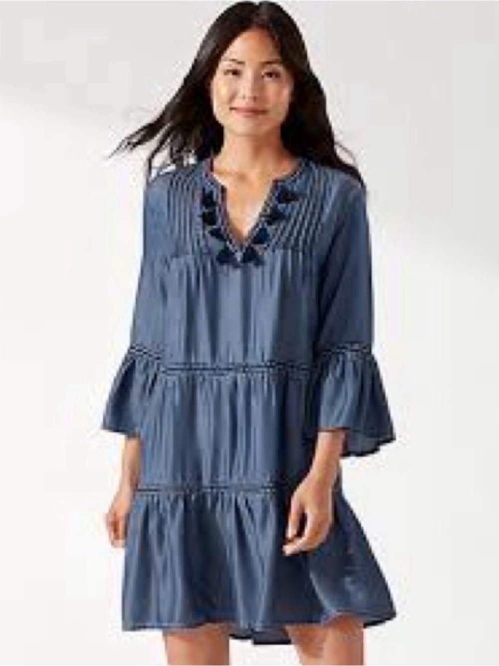 Tommy Bahama Chambray Embroidered Tier Dress